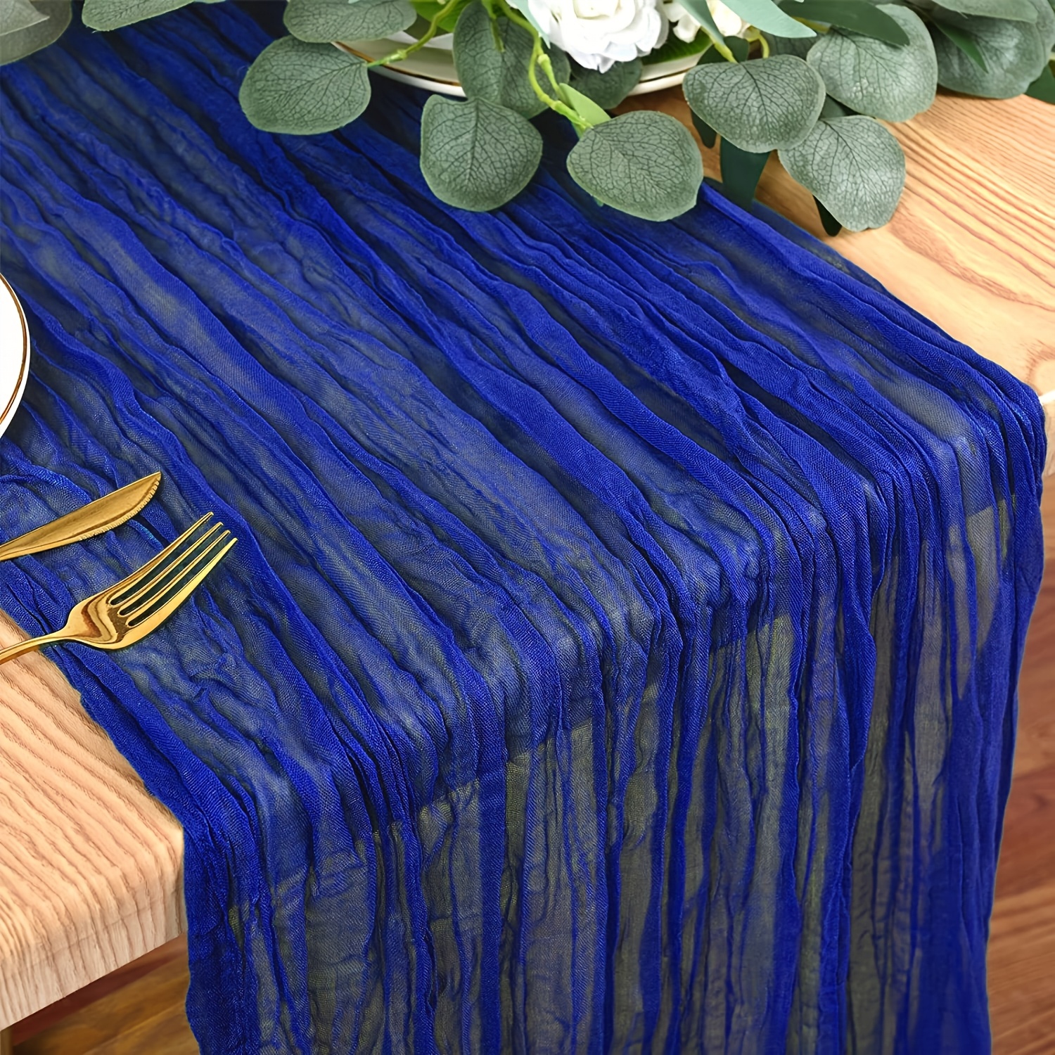 

1pc Royal Blue Polyester Table Runner, Solid Color Rectangular Tablecloth, Woven Cheese Cloth Fabric, For Wedding, Birthday Party, Bridal Gown, Christmas Decor