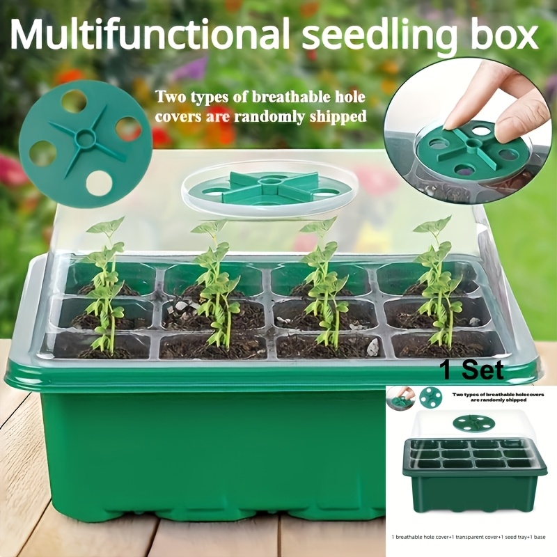 TEMU Ensemble de 4 plateaux de germination avec couvercle bombé (1 couvercle bombé ventilé + 1 couvercle transparent + 1 plateau de semis + 1 base) -