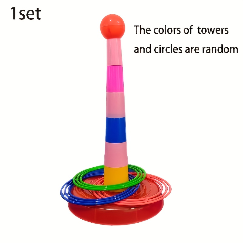 [Set of Colorful Ring Toss Game] (Random Color) Colorful Plastic Sport Ring Toss Game Set Party Outdoor Puzzle Hoop Kindergarten Competition Game Stall Halloween Christmas Gift(Nine circles + one tower)