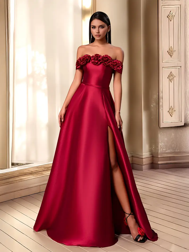 elegant shoulder floral a line evening gown women satin long - Temu Mauritius elegant shoulder floral a line evening gown women satin long - Temu Mauritius