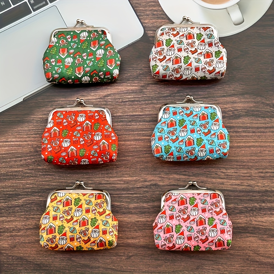 TEMU Juego de 6 piezas de neceser con clip de la serie creativa de Navidad de dibujos animados, de moda para llaves, mini neceser de almacenamiento,