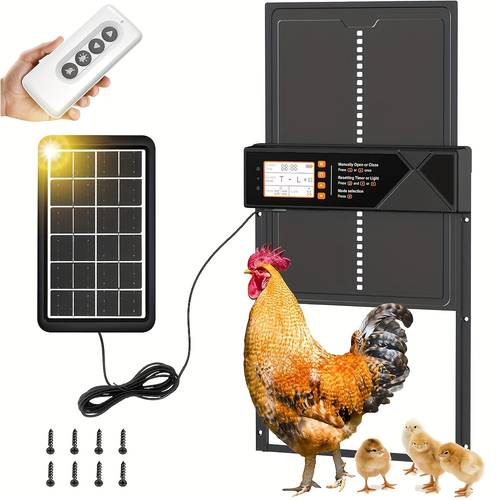 large automatic chicken coop door solar powered with timer and light 4 solar power and usb charging aluminum alloy automatic chicken door with led screen remote control anti