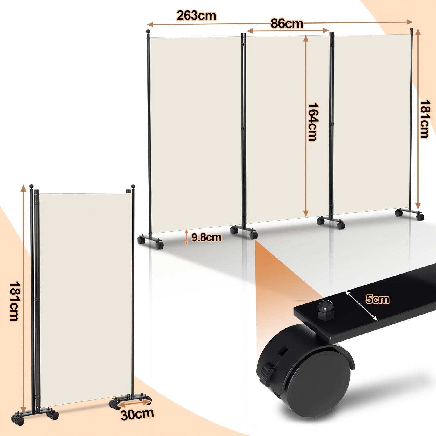 TEMU 360Â° Rotating Partition Screen With Castors | Stable Placement Without Drilling; Combinable L, W And C Shapes | Breathable, Hard-wearing Fabric