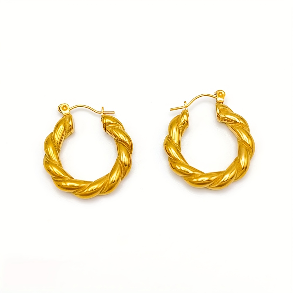 Women's Twisted Design Stainless Steel Hoop Earrings, Elegant