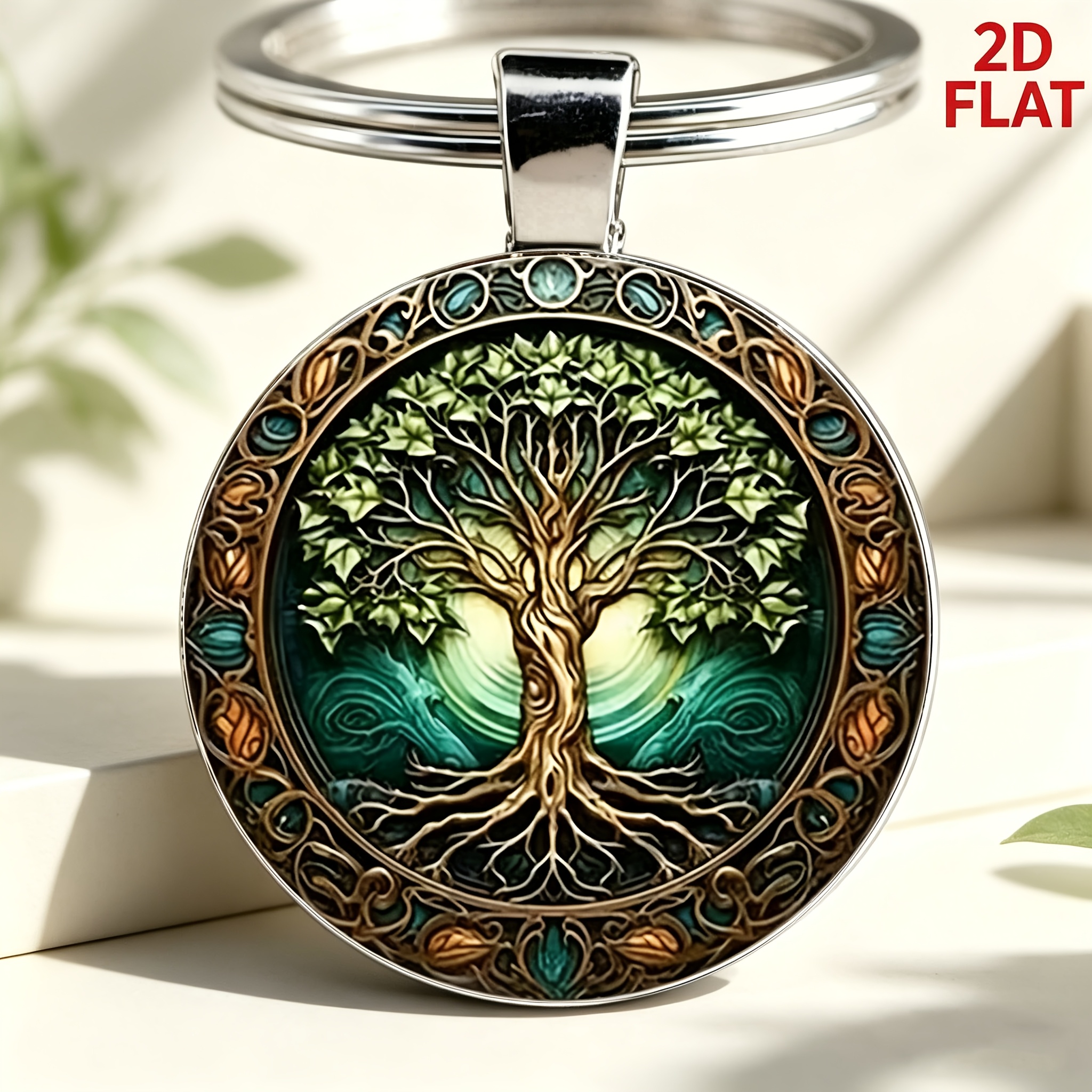 TEMU Llavero 2D - Árbol de Retro Verde, Árbol de la , Decoración para Llaves de Bolso/Coche, de Metal Duradera - Decoración para Mujeres y el Hogar -
