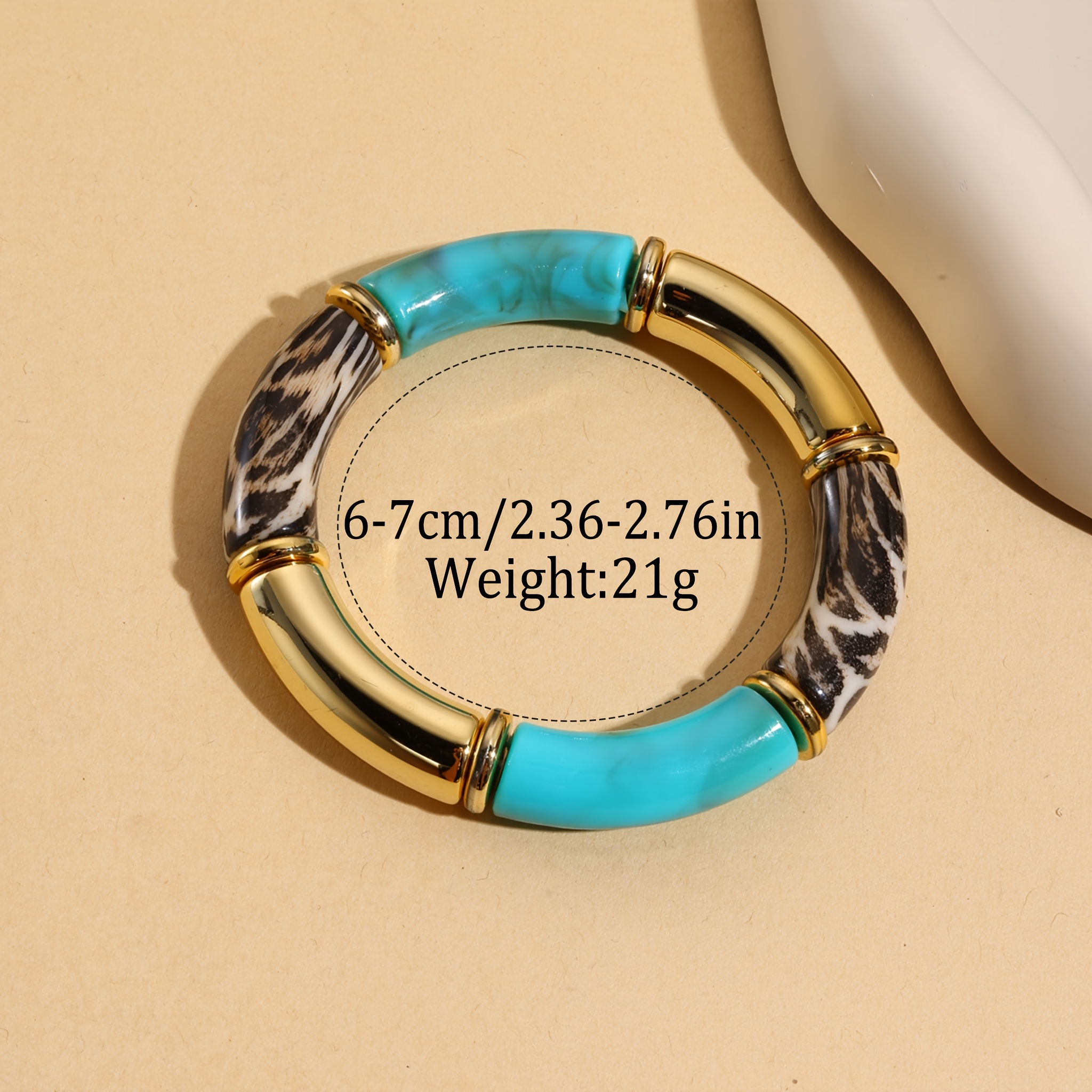 Retro Leopard Print Patchwork Elastic Bangle, Light Luxury Color-Block Arc Bracelet