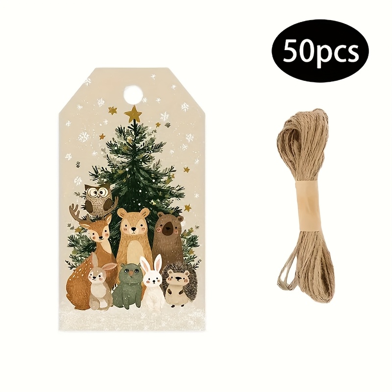 Image of 50pcs Of Holiday Christmas Gift Tags With Twine, Perfect For Nature-themed Gifts, Seasonal Decorations, -friendly Presents, Christmas Ornament Cards
