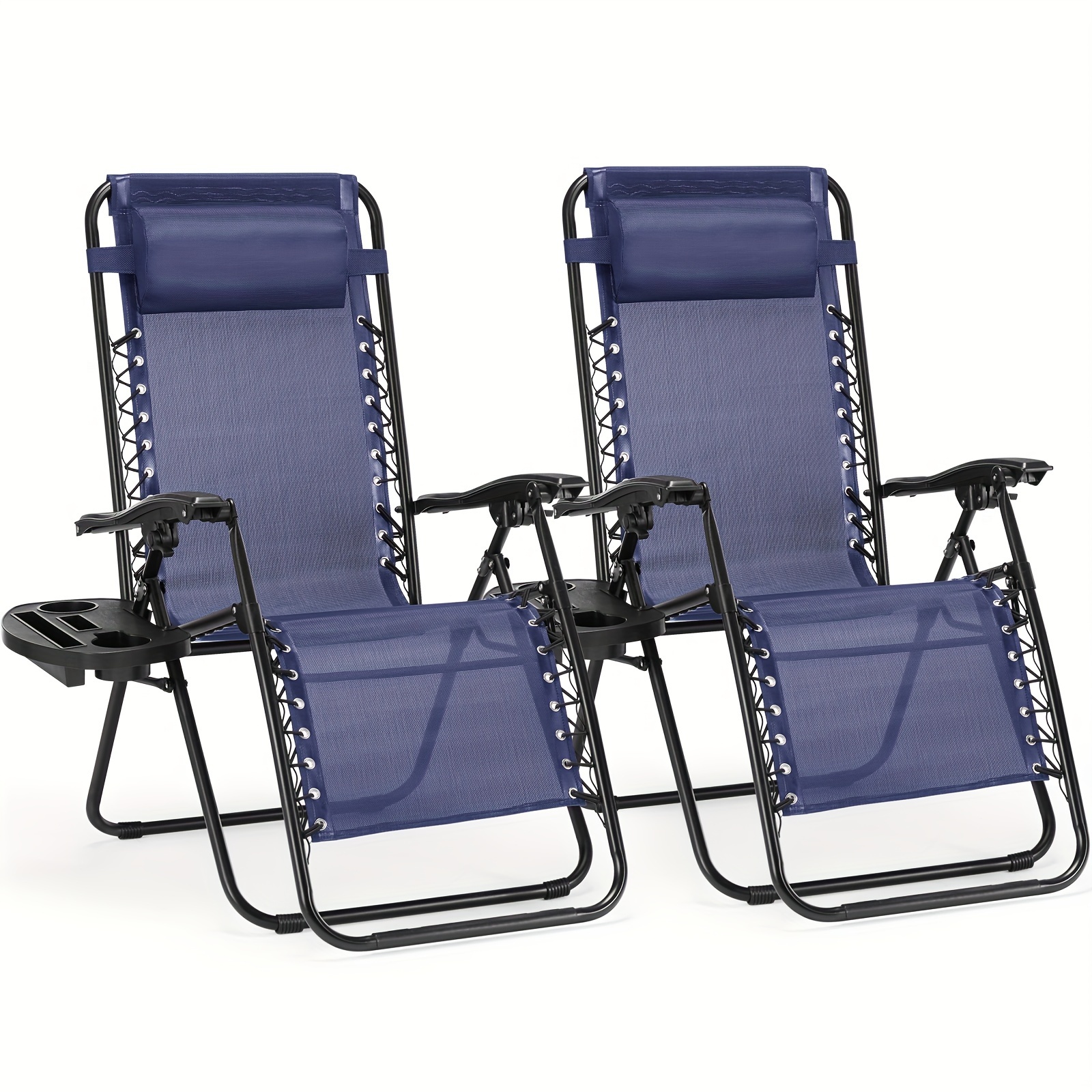 OLIXIS Zero   Set of 2, Patio Outdoor Folding Lounge Chair with Cup Holder Trays and Adjustable Pillow, Recliner Beach Camping Chairs for Poolside, Garden, Backyard, Lawn details 1