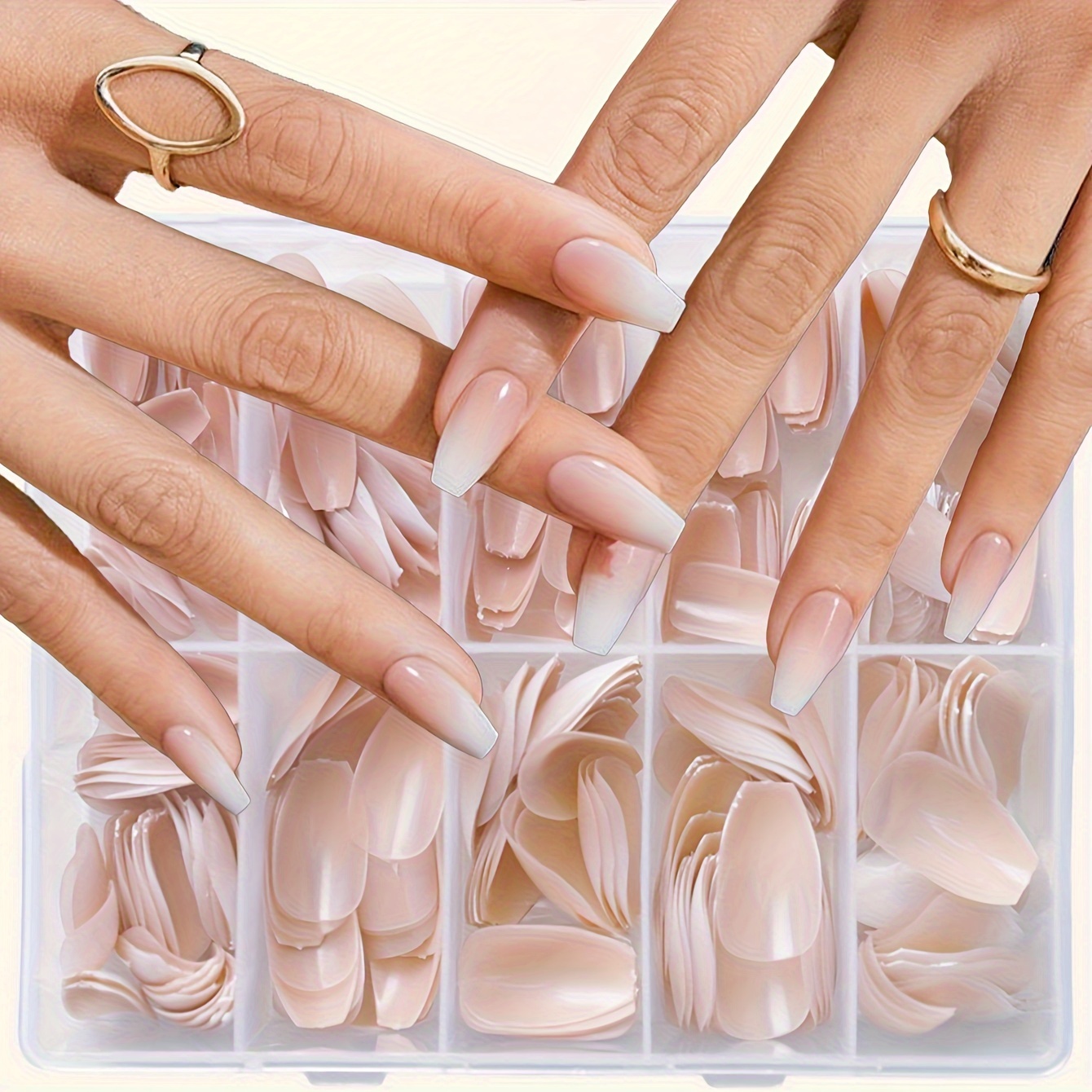 

120pcs Ballet Nail Tips - Nude & Pink Gradient Full Cover Acrylic Fake Nails, , Mid-length Press-ons For Nail Extensions - Pre- Nail Art In 12 Sizes