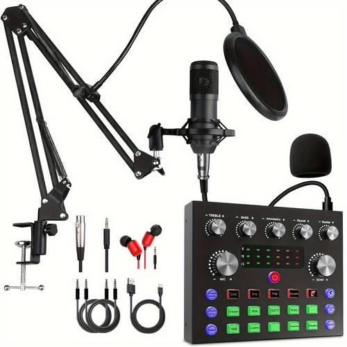 professional podcast recording studio bundle complete with audio interface dj mixer sound mixer and microphone for high quality recording laptop or smartphone podcasting music production and live streaming