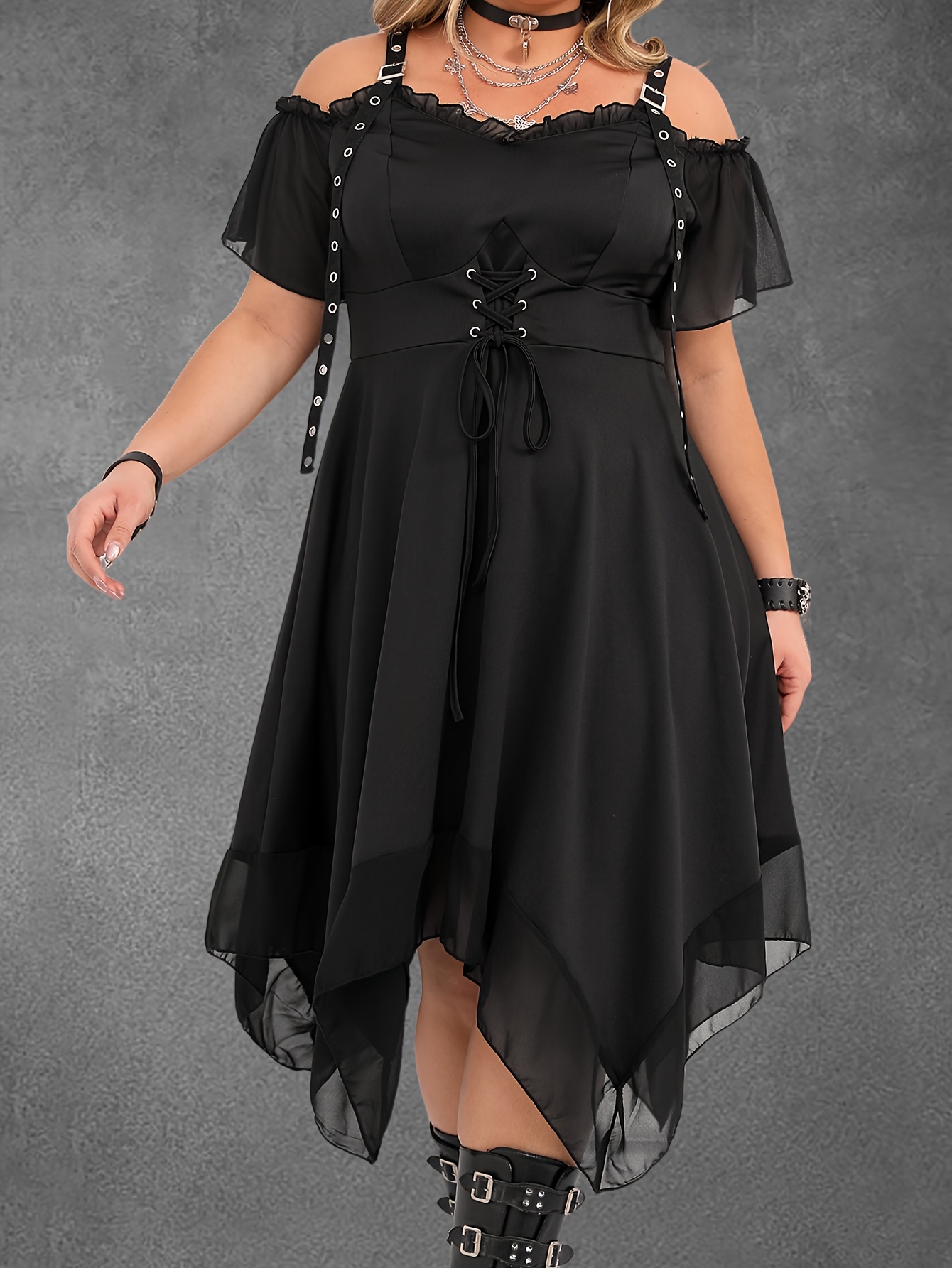 Plus Size, Womens Plus Size Dresses Sleeveless Wrap Gothic Cocktail  Rockabilly Weeding Party Dress
