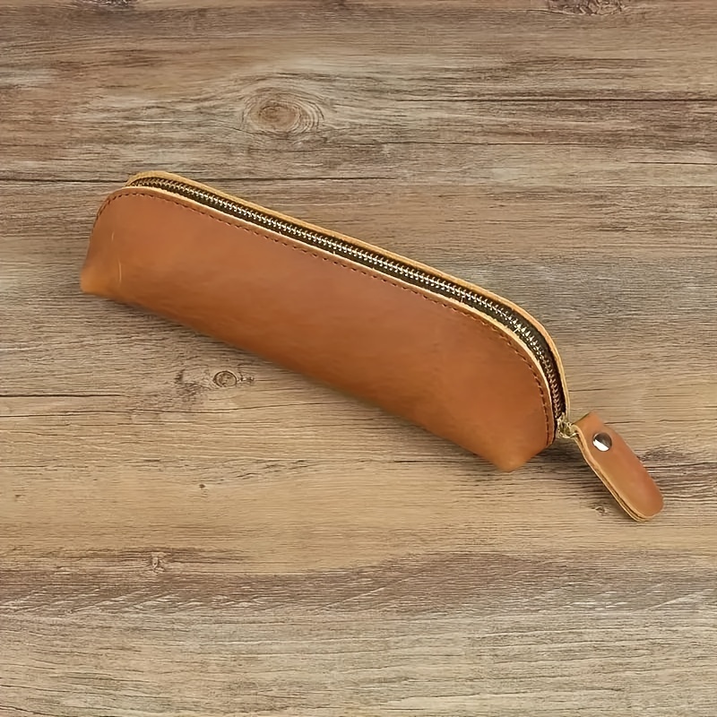 

Handcrafted Genuine Leather Pencil Case, Versatile Stationery Organizer, Essential For Office Desk, Students And Adults - Durable And Unique Texture With Natural Imperfections