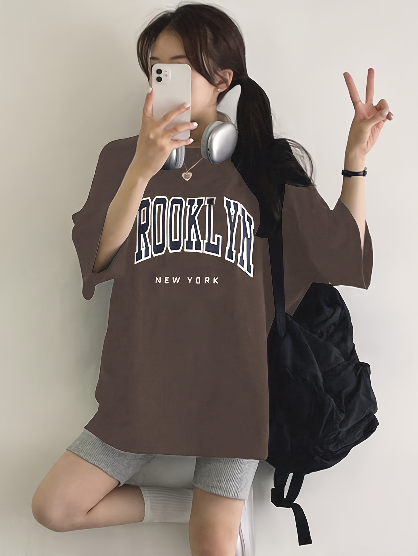 T-Shirt Femme Oversize 100% Coton - Style Vintage New York Années 90 - Col Rond - Manches Courtes - Coupes Loose