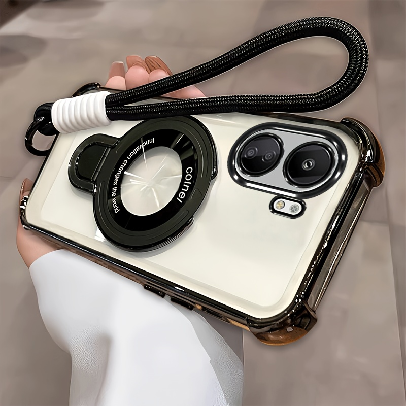 TEMU Funda para Teléfono: Funda para Redmi 13c 4g con Correa de Muñeca, Lanyard, Soporte Plegable, Transparente, Antigolpes y Suave