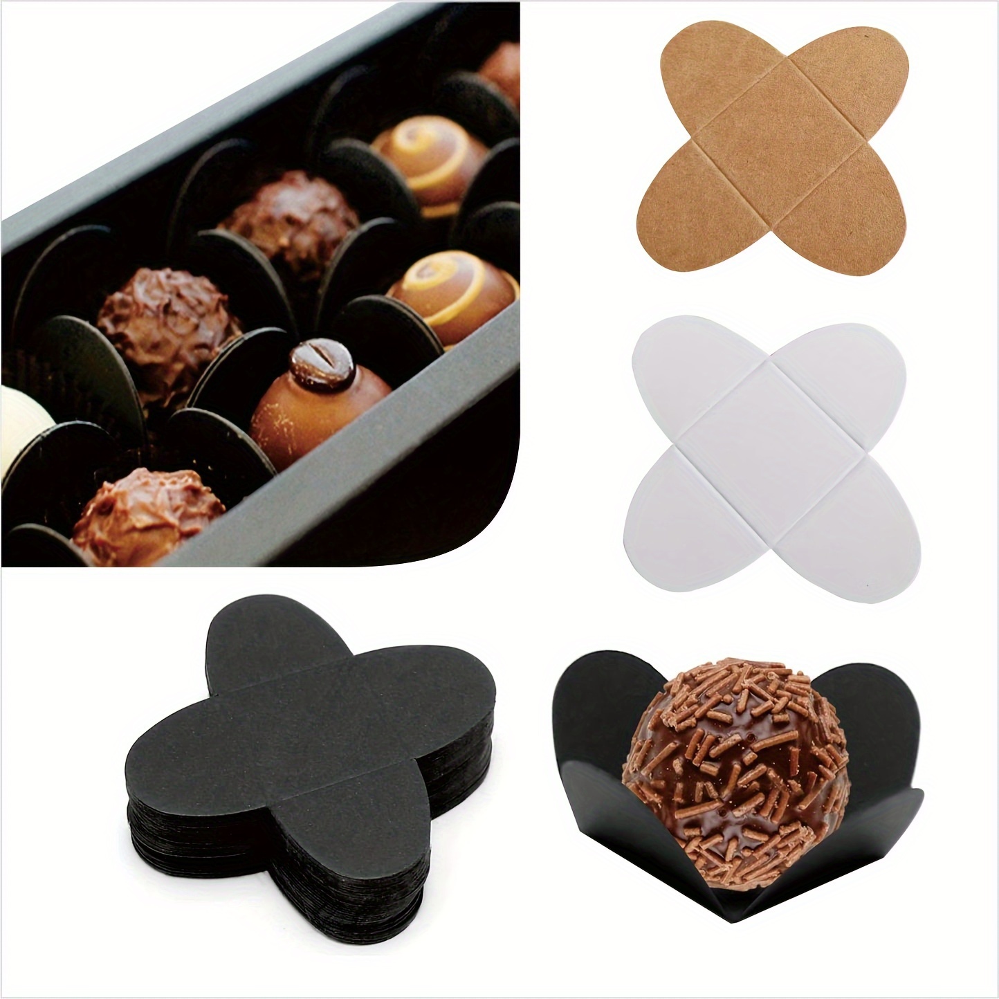 

50pcs Paper Chocolate Mat, Portable Paper Chocolate Base, Baking Package For Bakery, Chocolate Birthday Candy Tray, Baking Tools