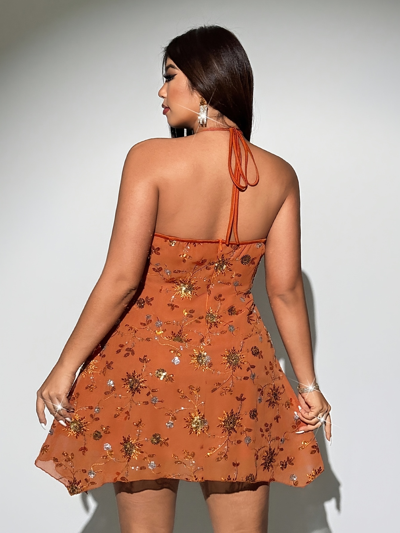strapless open back dress Dior Fall 2007 Orange Silk Chiffon Dress & Scarf  Studded Petals Vintage