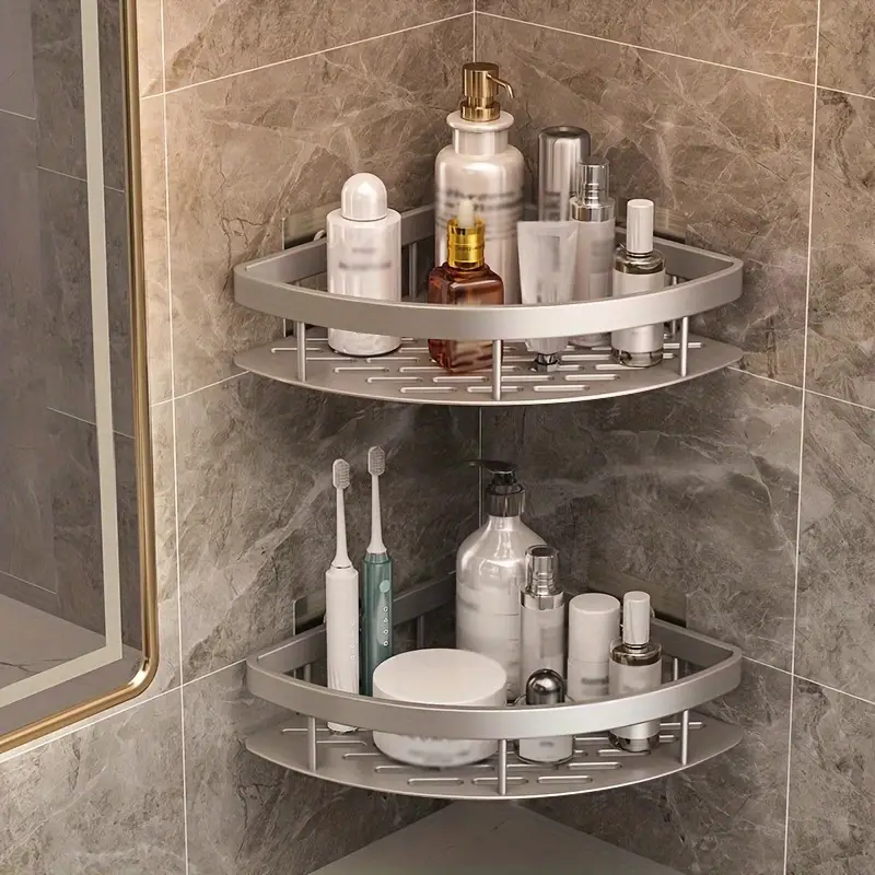 2pcs bathroom storage shelf laminated wall mounted multi layer storage shelf toilet corner wall hanging waterproof non punching storage bathroom storage shelf easy to organize shower gel shampoo shelves