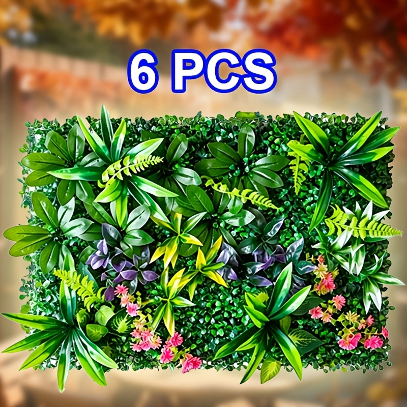 Image of 6pcs 24''x16'' Grass Wall Panels, Artificial Hedge Panels Greenery Wall, Uv Protected Faux Grass Backdrop Privacy Fence Screen, Greenery Wall For Outdoor Indoor