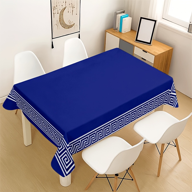 TEMU 1pc Soft Fashionable Aesthetic Dark White Geometric Border Tablecloth, Machine Washable And Easy To Clean, For Dining Table/coffee Table/desk,