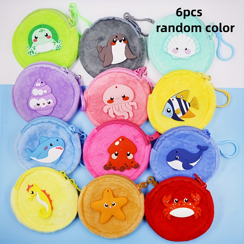 6 Plush Coin Purses, Unisex Colorful Cute Zipper Keychain Pouches With Key Rings, Small Zipper Coin Wallets, Random Colors