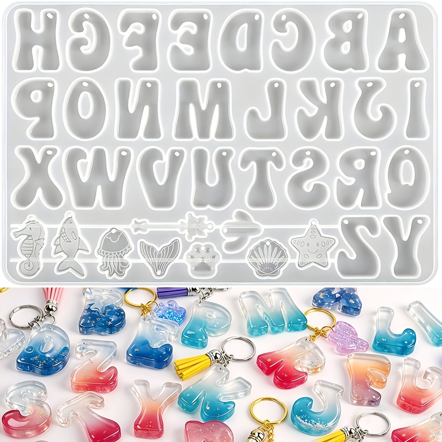 TEMU 1pc Of Reverse Hole Letter Resin Silicone Mold/ 1pc Of Decorative Reverse Letter Resin Silicone Mold, Letter Keychain Resin Mold, Reverse Letter