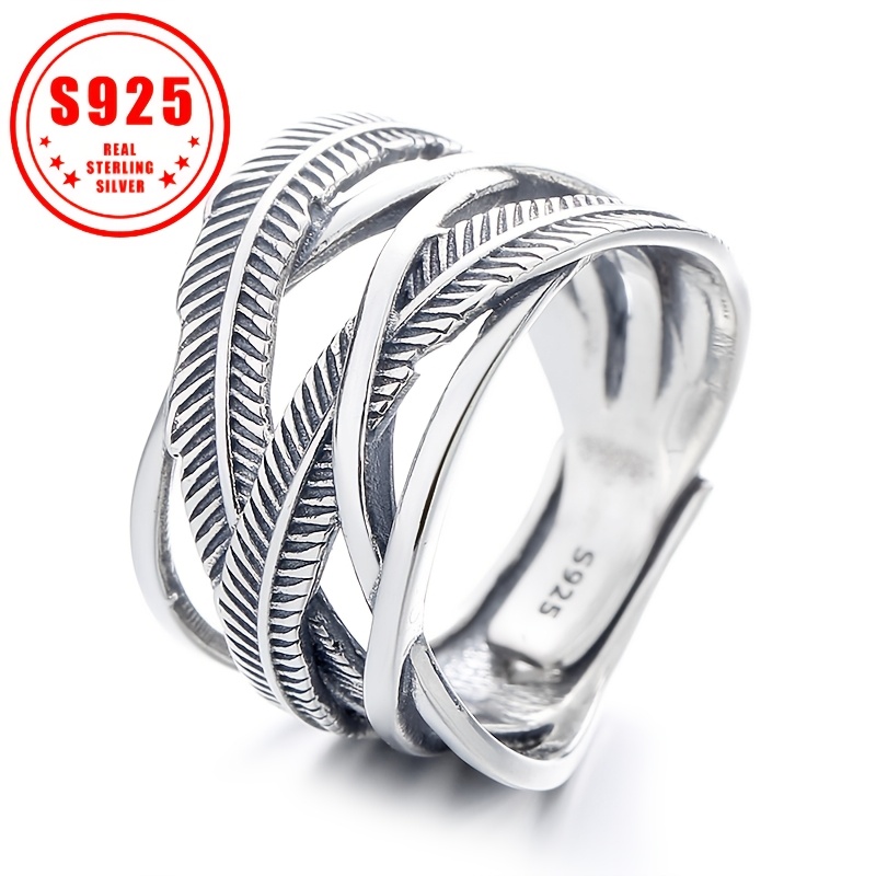 

925 Sterling Silver Simple Classic Ring With Design Of Feather And , Women's Trendy , For , For Banquet Party Holiday Birthday Anniversary Gift 2.12g/0.07oz