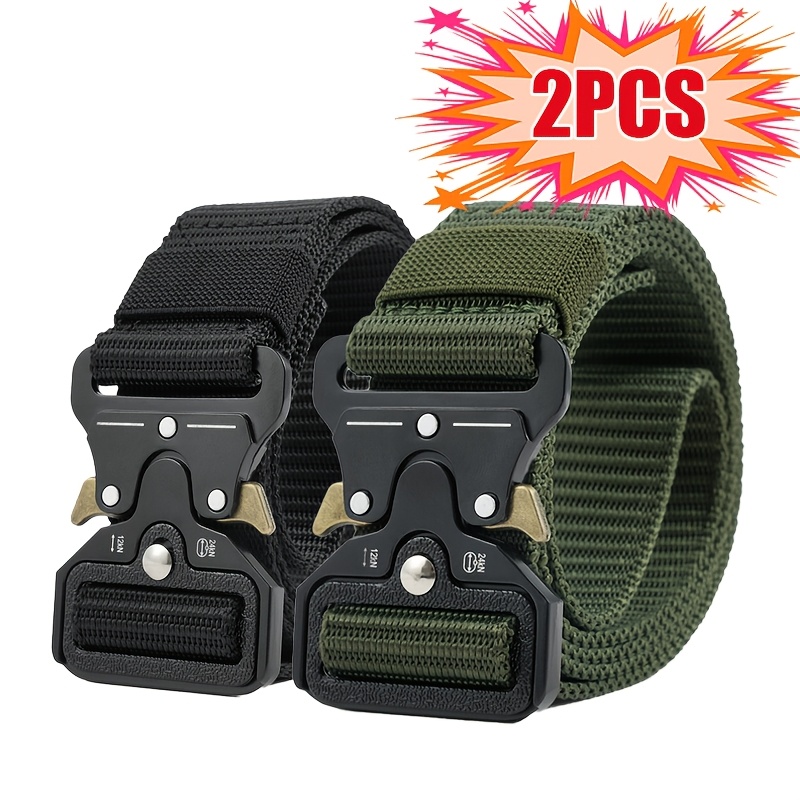 Image of 2pcs-heavy-duty Quick Release Tactical Belt For Men And Women Lightweight Soft Nylon Webbing Ideal For Outdoor Sports And Survival Baseball Belt