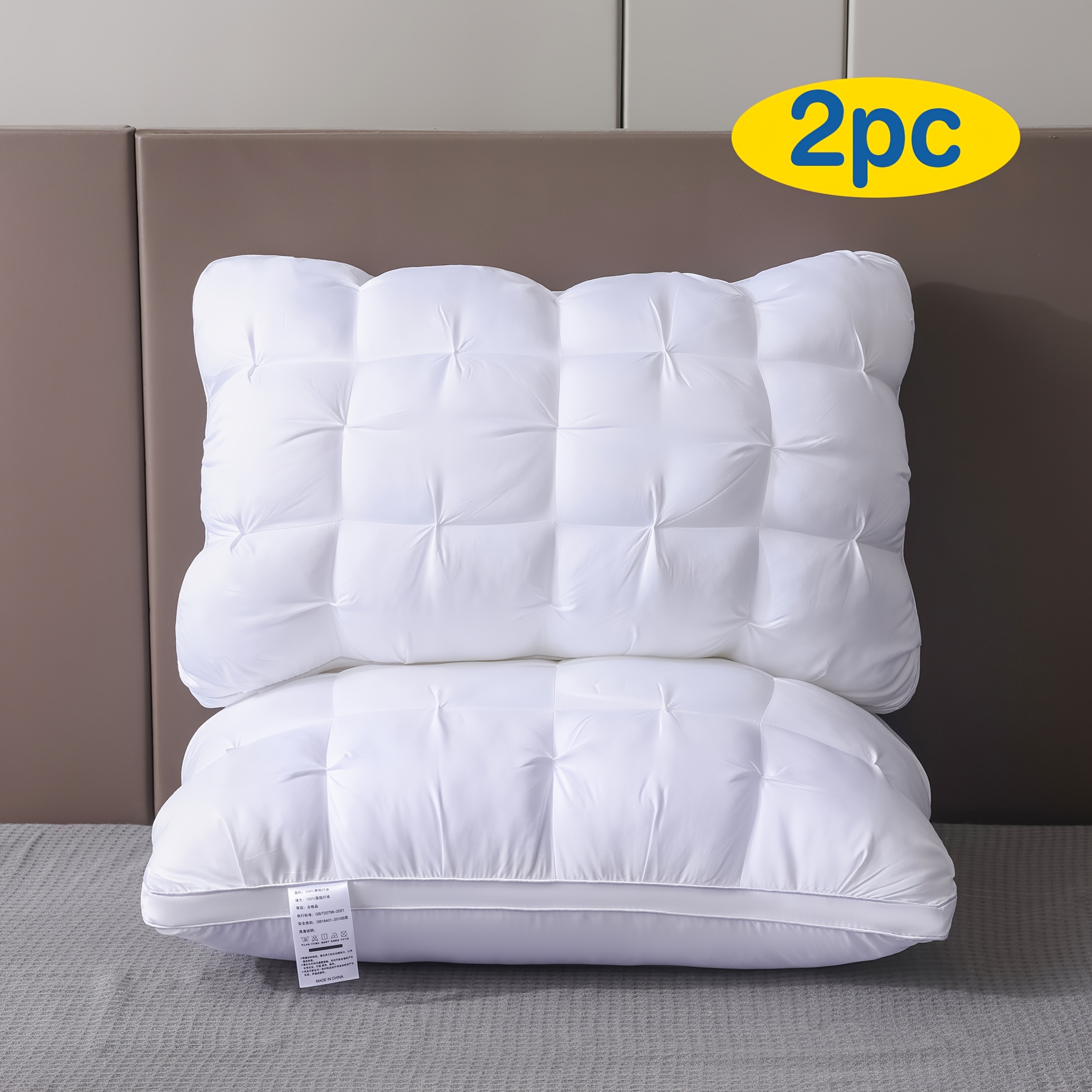 TEMU Set Of 2 Plush Luxury Pillows, Measuring 20x30 Inches, Designed For Deep Sleep And Neck Support. Suitable For All , High Pillows Their Shape And Feature A Hypoallergenic Polyester Cover