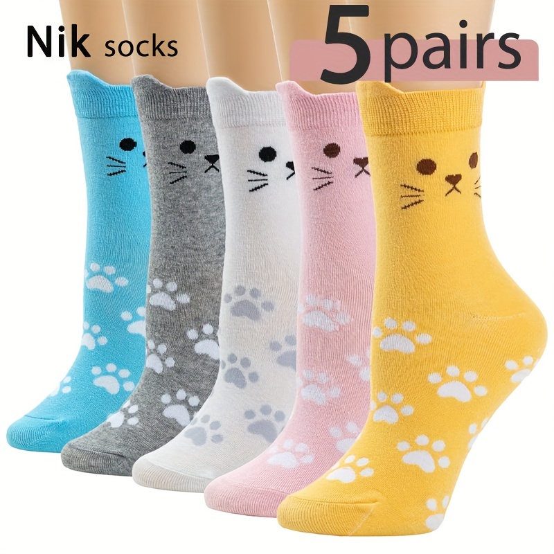 

5/10 Pair Girls Adorable Socks, Gift Socks, Animal Socks - Soft, Comfortable, Breathable, Ideal For Girls, Cat Lovers, And Teenagers