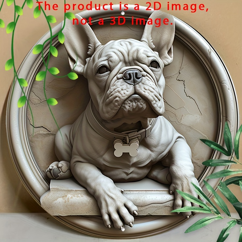 

1pc 8x8inch (20x20cm) Round Aluminum Sign Metal Sign French Bulldog Decorations Metal Sign For Office Coffee Cafe Decor