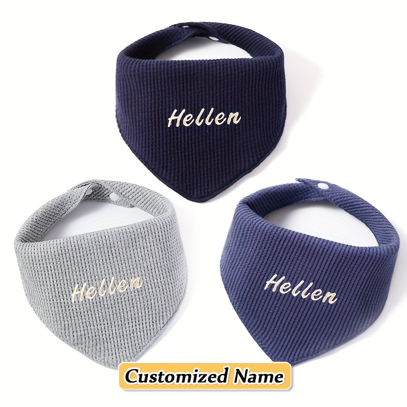 3-pack Personalized Bibs With Name/text - Soft 100% Cotton Drool Bibs For, &, Snap Closure, Name (birth Announcement Gift, Party) - Options (,, Grey