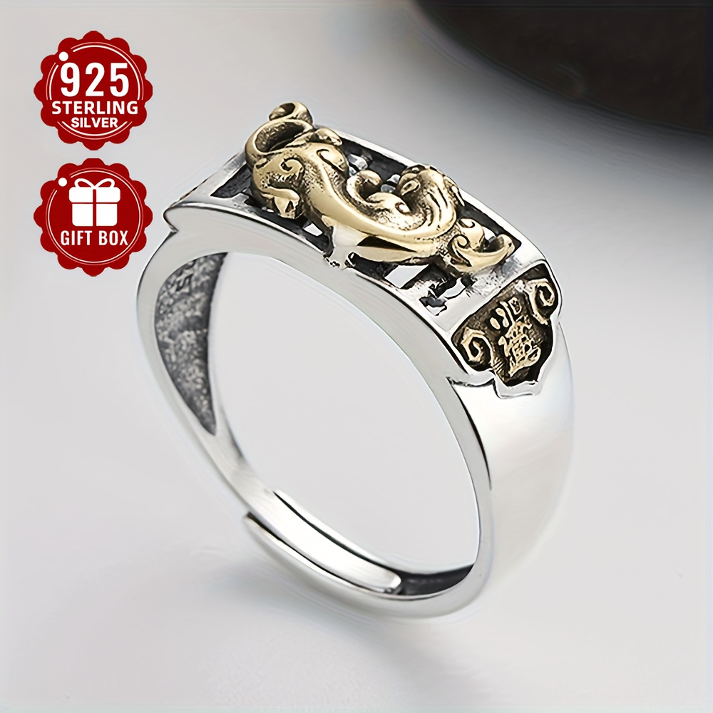 

1pc 925 Pure Silvery Retro Aging Pixiu Thai Silvery Ring Creative Totem Ring For Men And Women Suitable For Party Activities Weighs About 4.2g