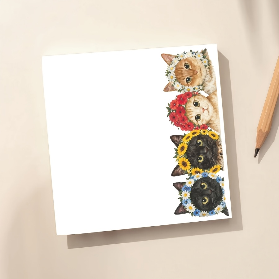 TEMU 1 bloc-notes/50 feuilles, motif chat floral pour notes, listes de tâches et planification d', cadeau de rentrée scolaire