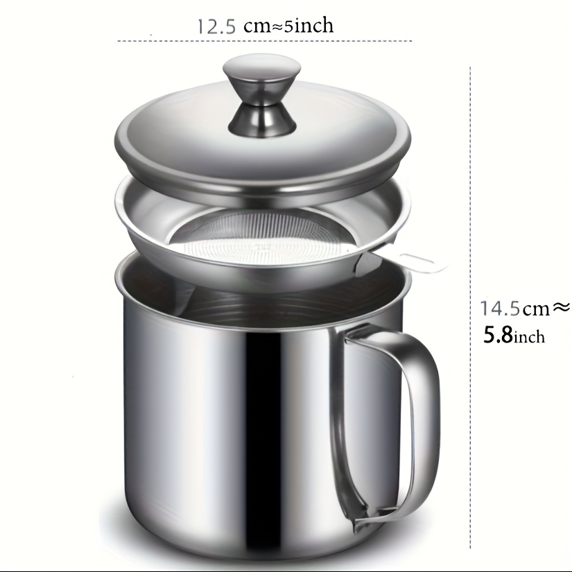 TEMU 1 Set Of 304 Stainless Steel Oil Filter, Including Oil Filter, Filter Element And Lid, Portable Storage Oil Filter Container, 43.96oz Capacity,