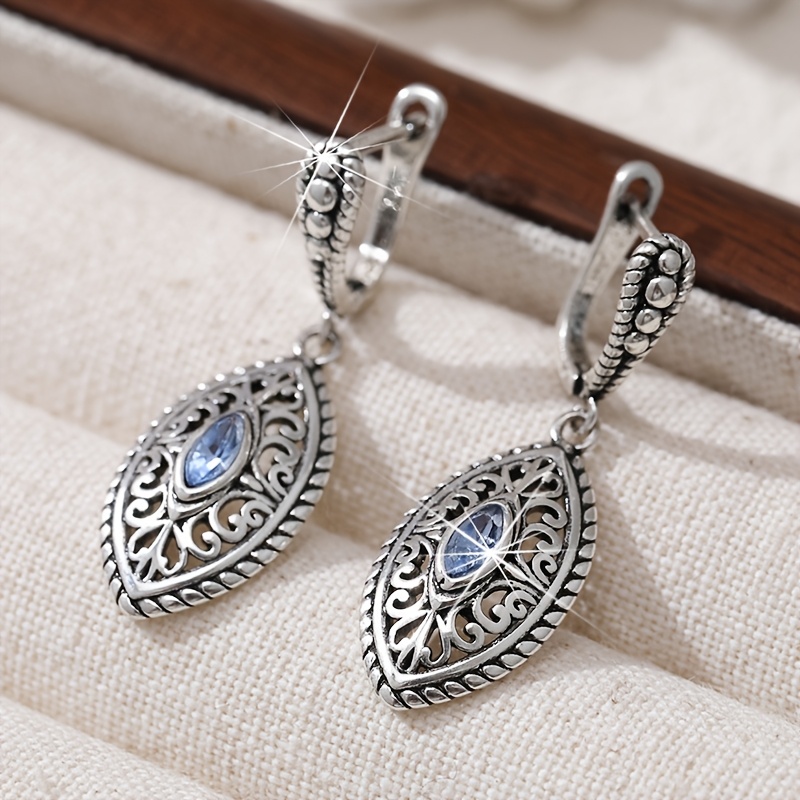 Image of Vintage Silvery Color Pendant Earrings, Copper Products, Women's Earrings, Shaped Light Blue Synthetic , Suitable For Daily Party Jewelry Accessories Gifts