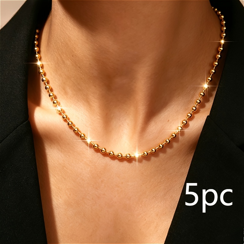 5pc Women's 18K Gold Plated Round Chain Necklace Set