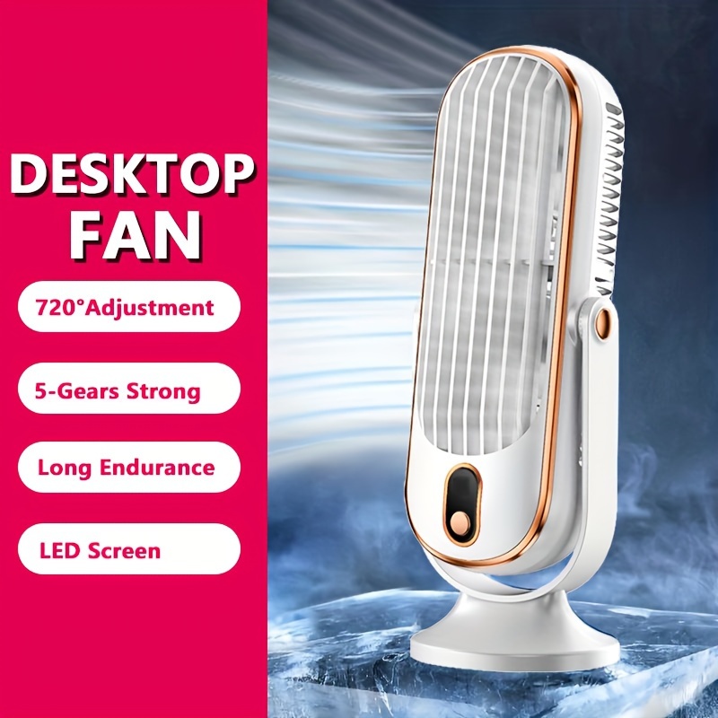 

1pc Desktop Electric Fan With Led Display, 5-speed Adjustable Cooling, Usb Wireless Charging, Strong Wind, Plastic Tower Fan (10. 23'' High), Portable For Computer Desk Use