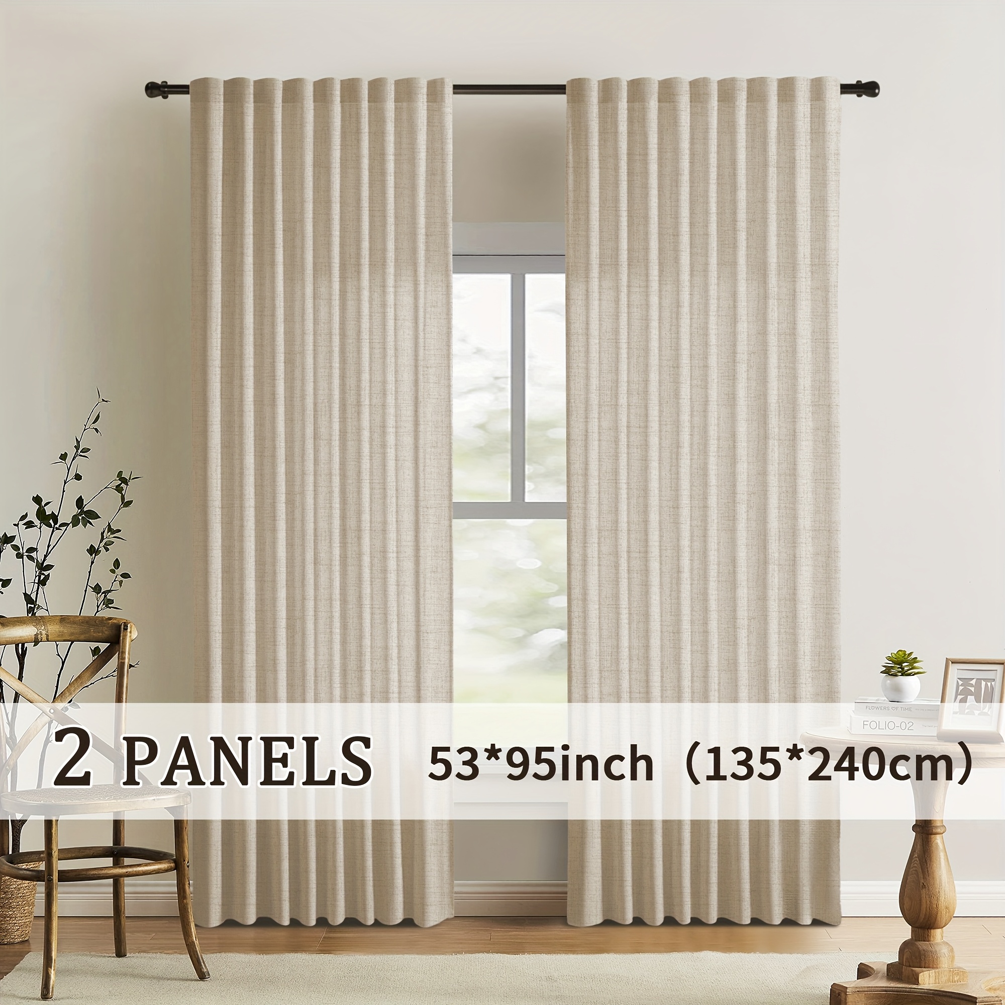 E-shop 2 Stück Japanischer Stil Leinen-Optik Vorhänge, Rustikales Design, Verschiedene Aufhängemöglichkeiten, Passend für verschiedene Fenstertypen,
