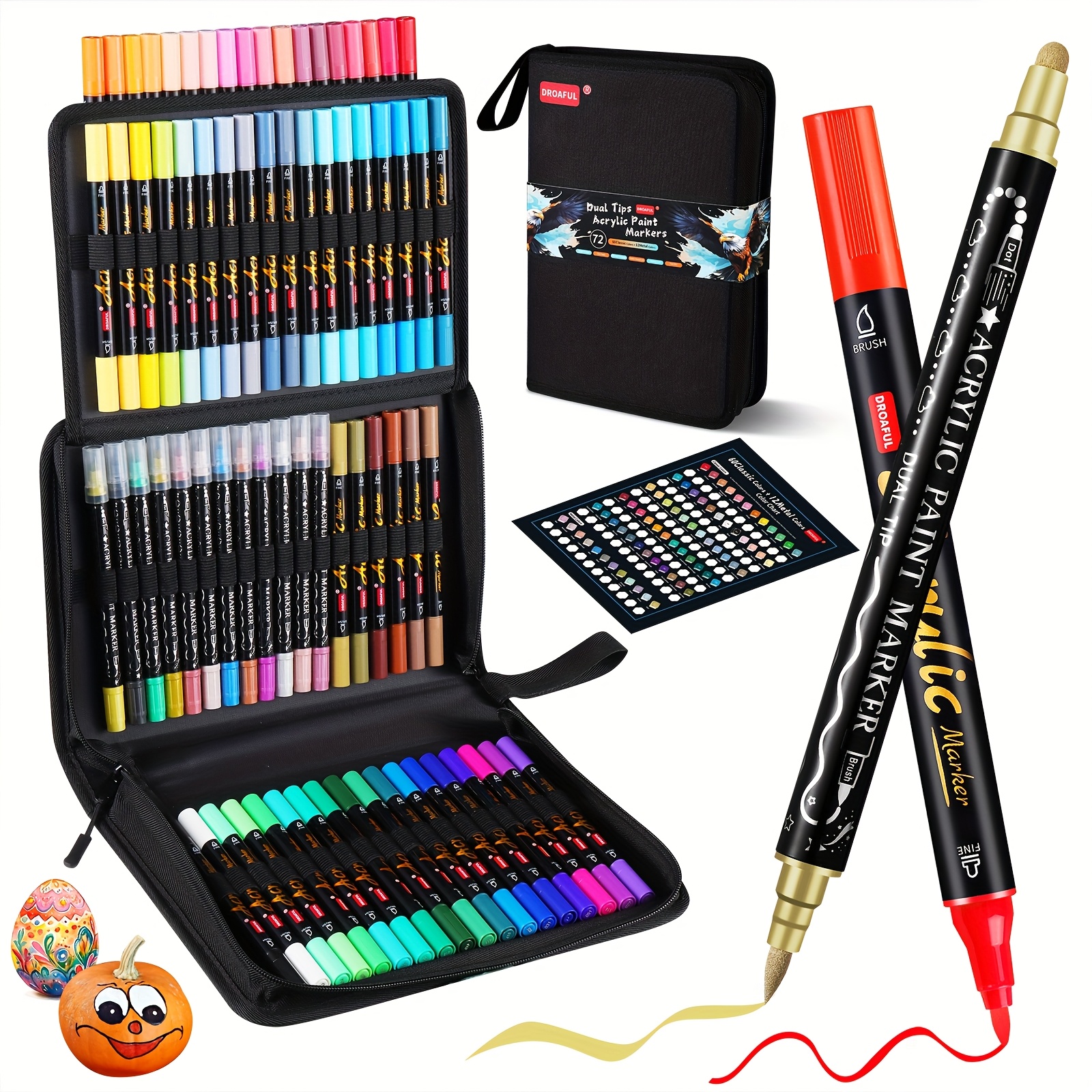 TEMU 72pcs Metallic Acrylic Paint Pens Markers Dual Tips, Waterproof, Non-toxic & For Rock, Fabric, Metal, Wood, Canvas, Ceramic, Pumpkins, Eggs, Plastic
