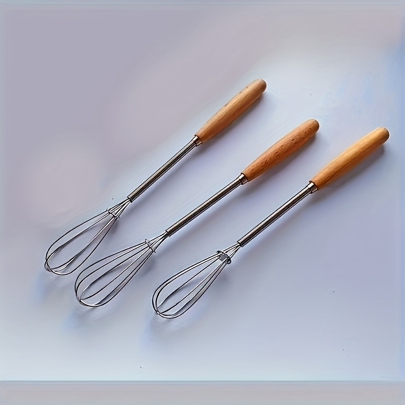 E-shop 3-teiliges Schneebesen-Set mit Massivholzgriffen, Edelstahl-Küchenschneebesen und Sahnespender, 7,9 Zoll