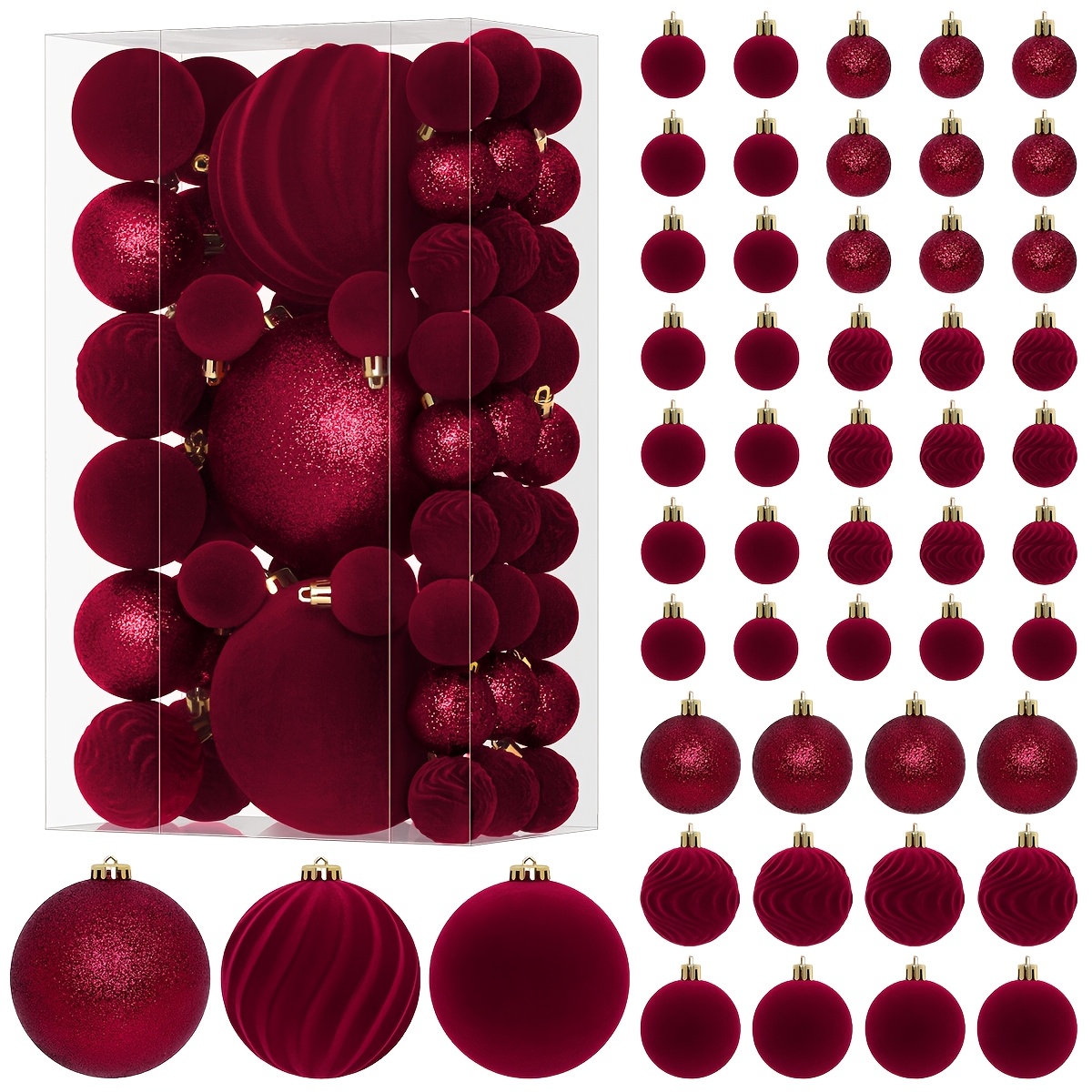 TEMU 50pcs Large & Velvet Christmas Ornaments Suitable For Tree Decorations - Burgundy/brown/blue/green/orange Plush Balls With Anti-fall Plastic,
