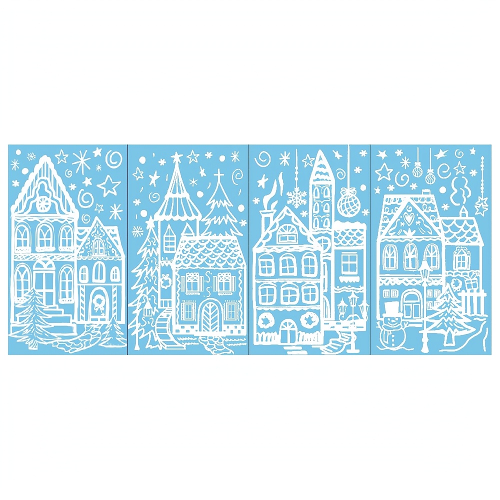 Image of 4 Sheets Large Christmas Window Stickers, 70*40cm/27.5*15.7inch, Xmas Window Clings For Glass Decoration, Snowman Snowflake Double-sided Window Decals For Christmas Holiday Party Ornament