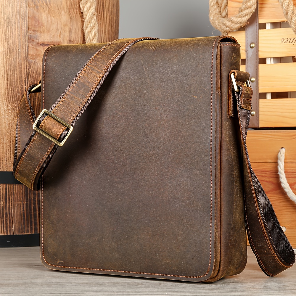 Men's Vintage Genuine Leather Crossbody Bag Cowhide Large - Temu