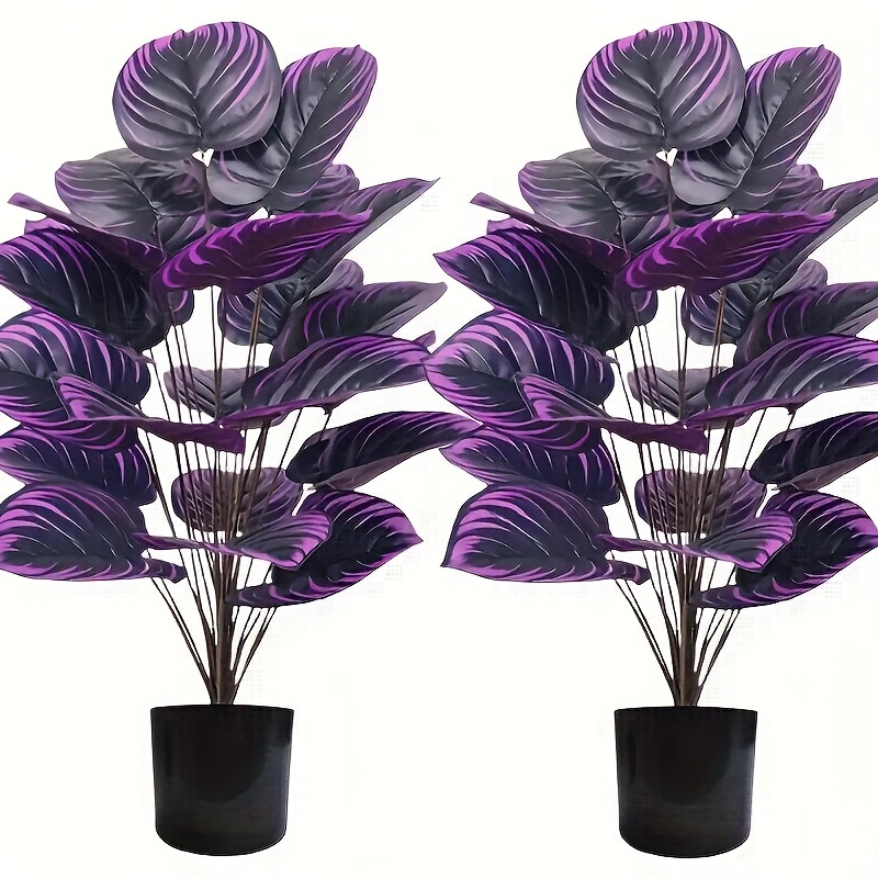 

2 Lifelike 36-leaf Artificial Violet Plants -30 Inches Tall - Wedding, Hotel, Yard, Photography, Halloween, And Christmas - Beautiful Dark Plant Decorations - Flower Pots Not Included