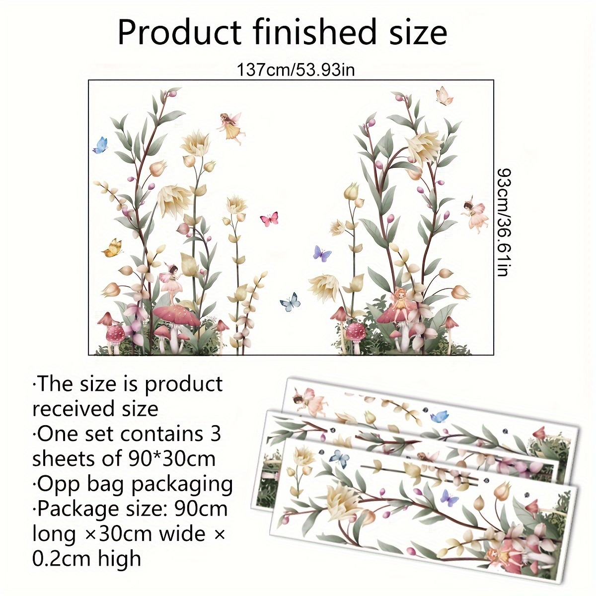 Image of A Set Of 3 Plant Flower Fairy Wall Stickers Living Room Bedroom Home Wall Corner Decoration Wall Stickers Wholesale Wall Stickers Self-adhesive