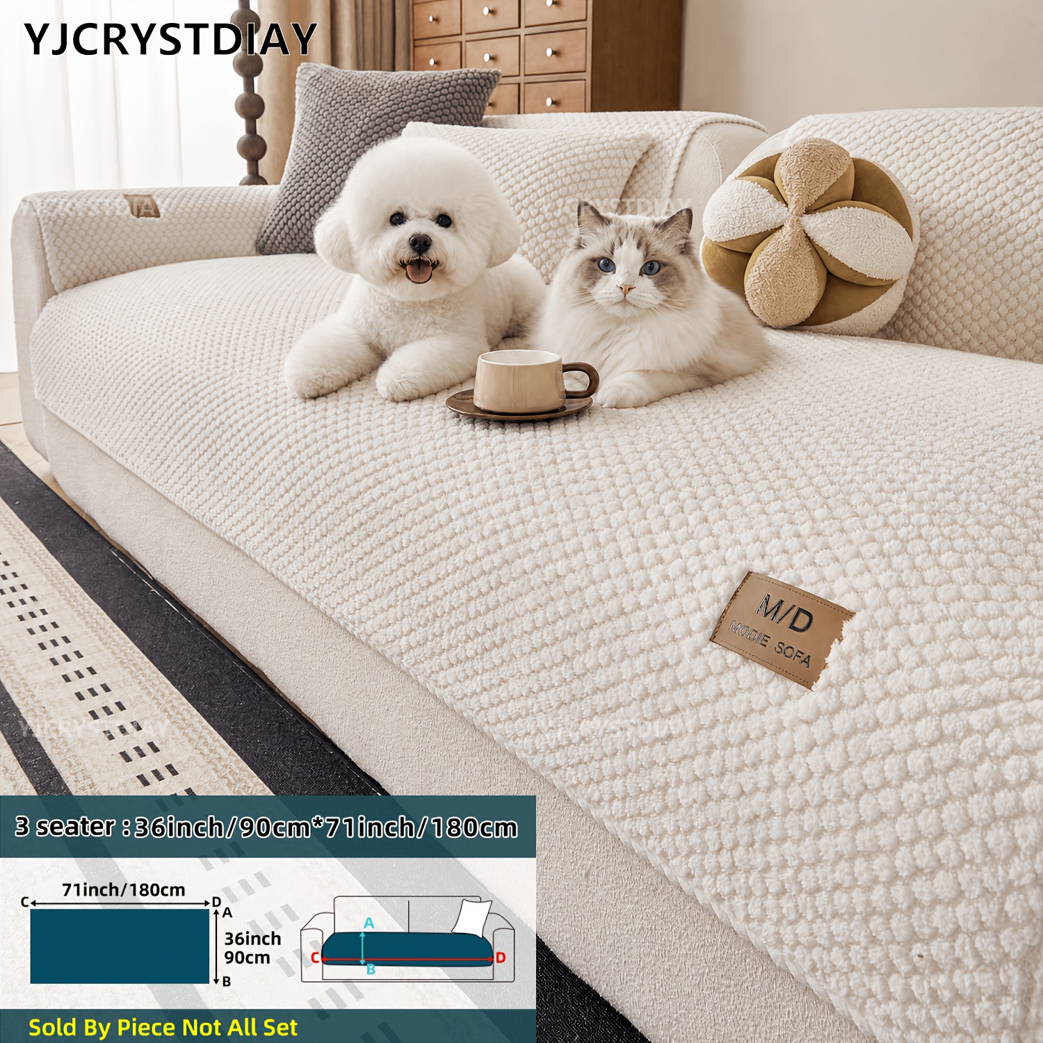 TEMU 1pc Quilted Plush Sofa Cover Modern Minimalist Anti-slip Couch Protector Pet-friendly Machine Washable Short Plush Fabric For 1/2/3/4 Seater &