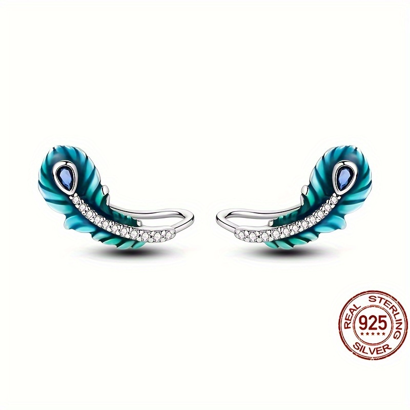 

Clous d'Oreilles Élégants en Argent Sterling 925 avec Plume et Synthétique Bleu & Vert - Parfaits pour les Fêtes & Cadeaux, Offre Spéciale, Design Original, Cadeau Sexy pour les Vacances