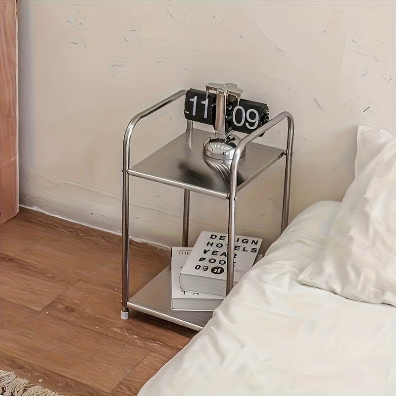 TEMU Outdoor Stainless Steel Courtyard Side Table, Low-profile Storage Shelf, No Space-saving Nightstand, Patio Garden Beverage And Liquor Organizer,