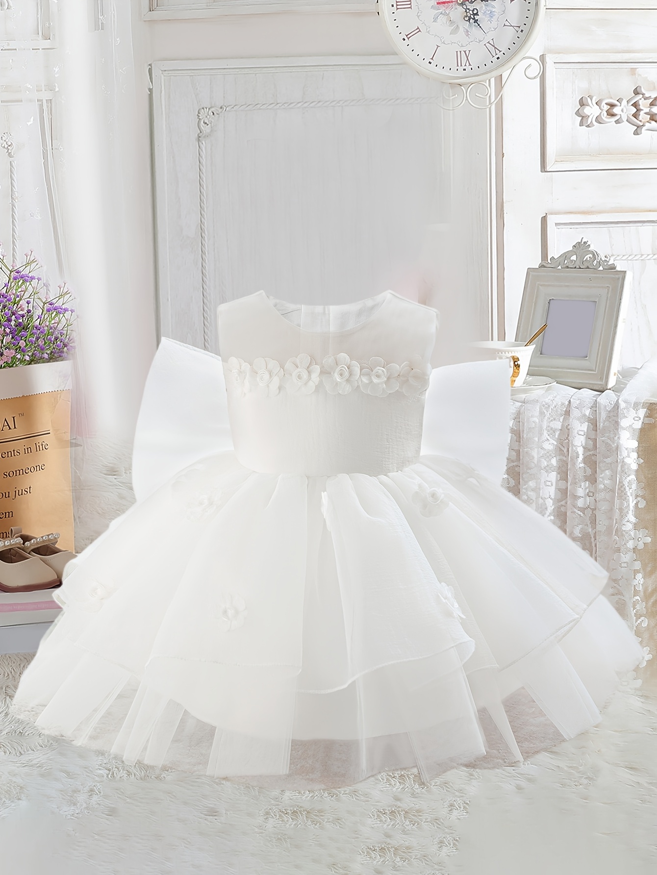 newborn baby girl first birthday party dress large back bow - Temu Mauritius