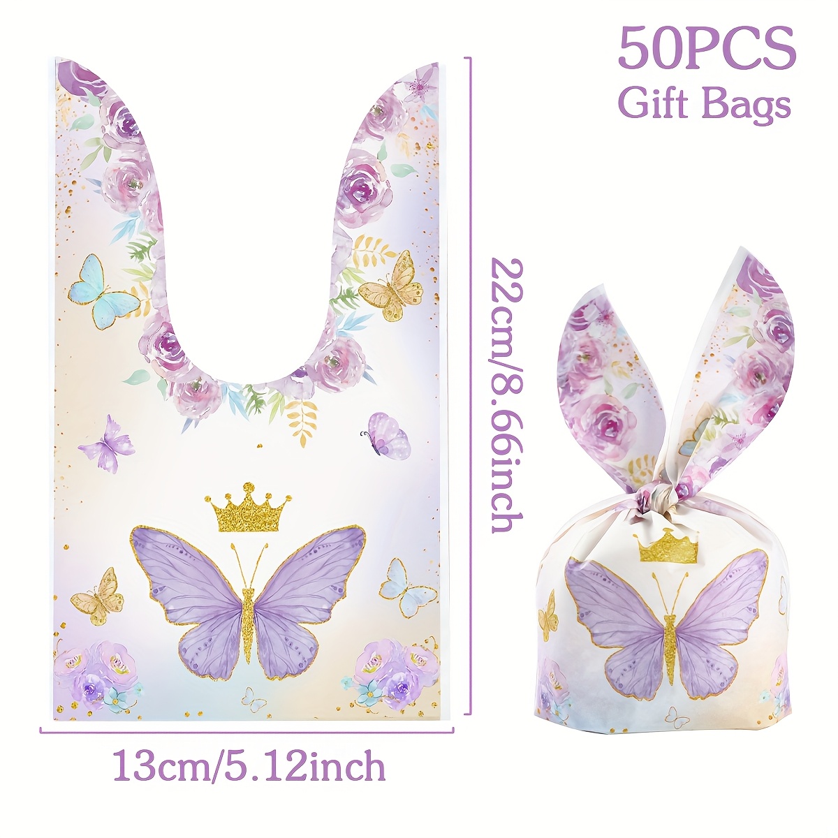 Image of 50pcs, Purple Design Gift Bag, Purple Rabbit Ears Favor Packaging Bag, Gift Bags, Birthday Party Gift Bag, For Birthday Party, Baby Shower, Birthday Party Decorations